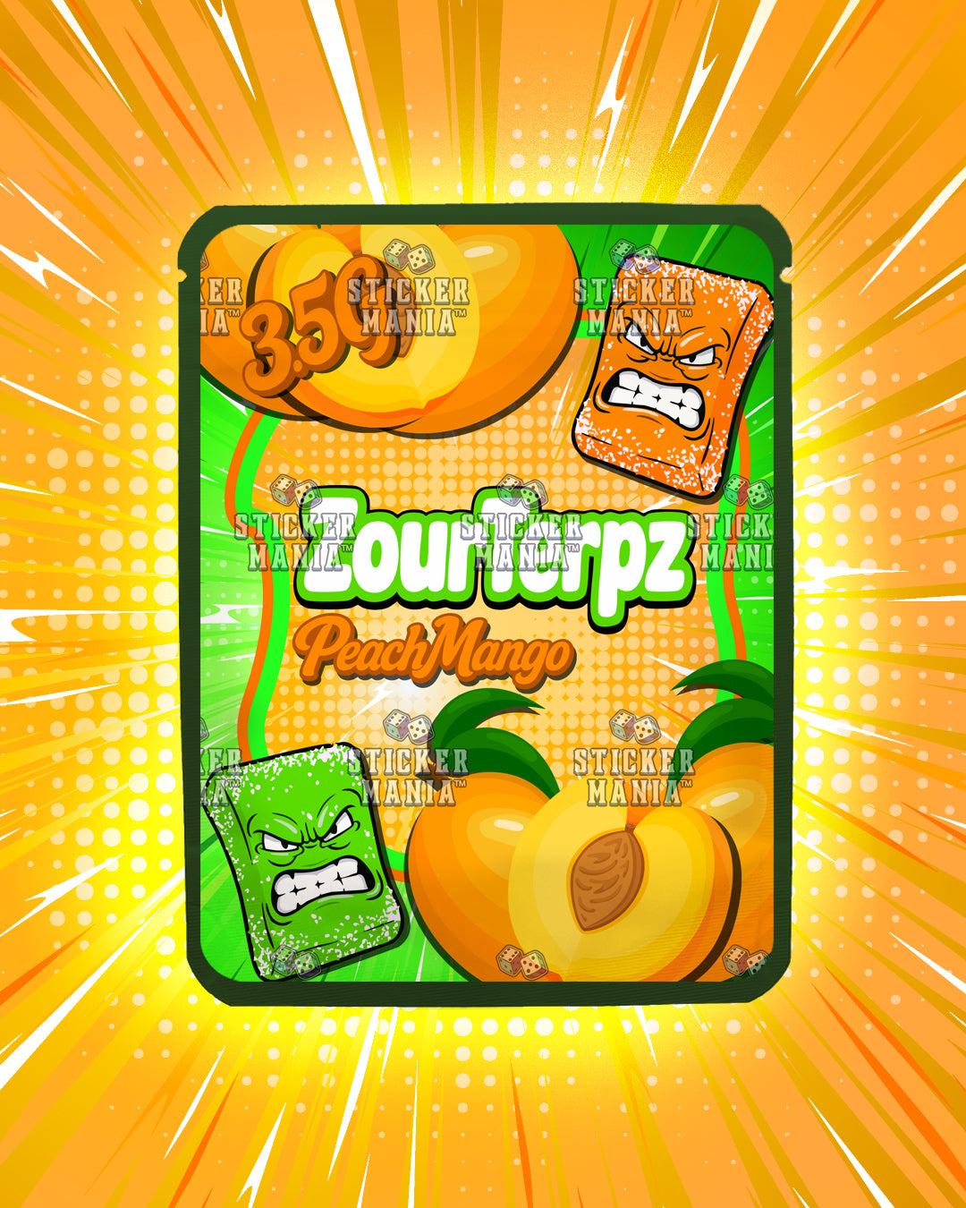 Zour Terpz Peach Mango | Pre-Made Sticker Bag | 3.5g