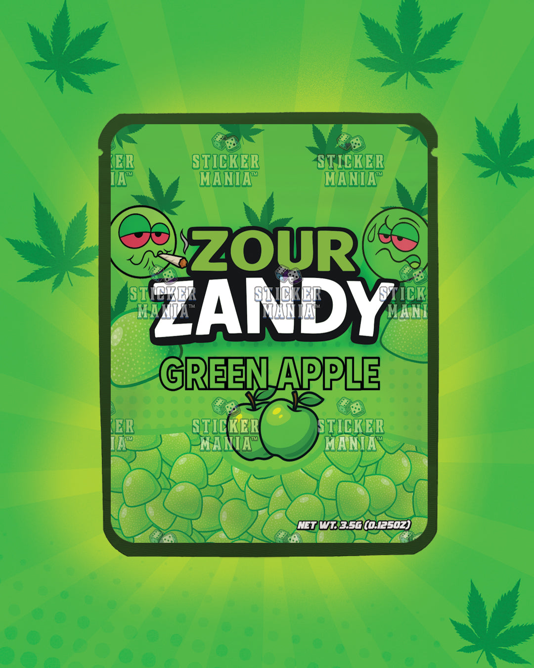 Zour Zandy Green Apple | Pre-Made Sticker Bag | 3.5g