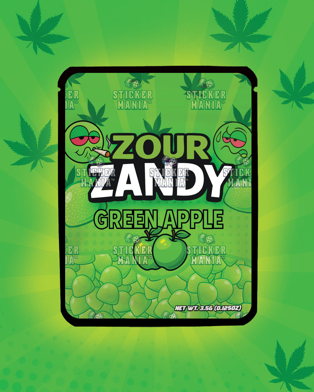Zour Zandy Green Apple | Pre-Made Sticker Bag | 3.5g