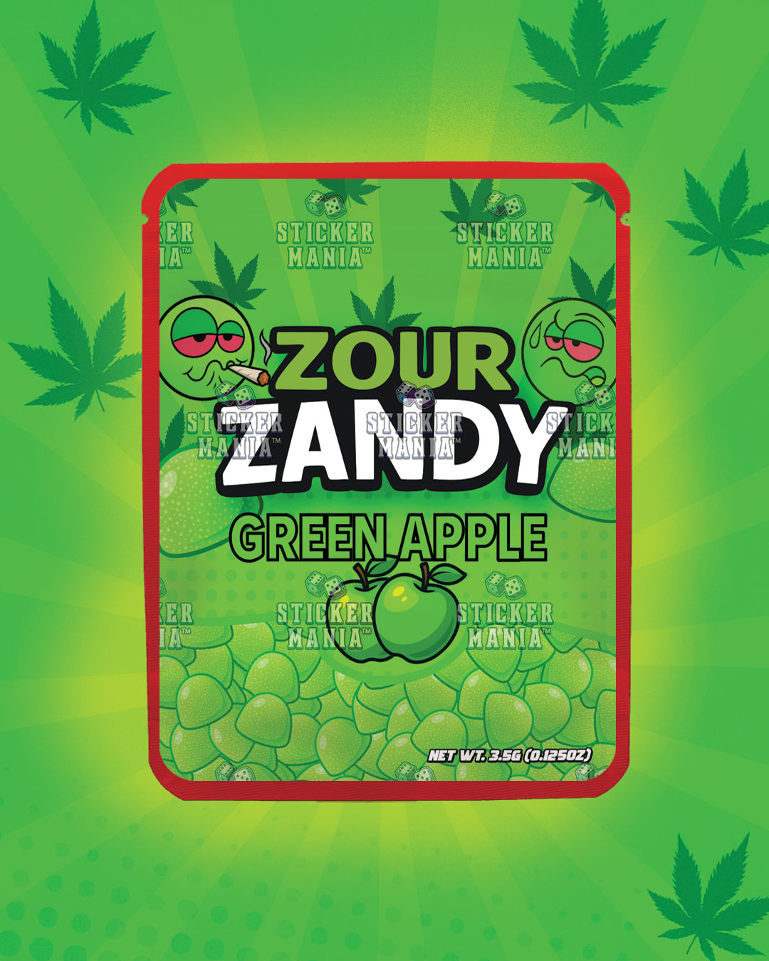 Zour Zandy Green Apple | Pre-Made Sticker Bag | 3.5g