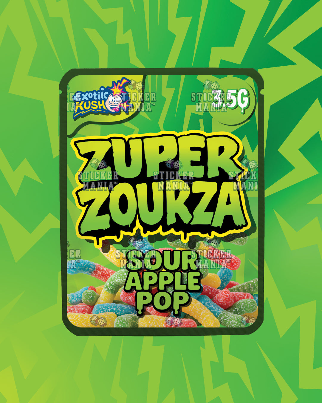 Zuper ZourZa Sour Apple | Pre-Made Sticker Bag | 3.5g