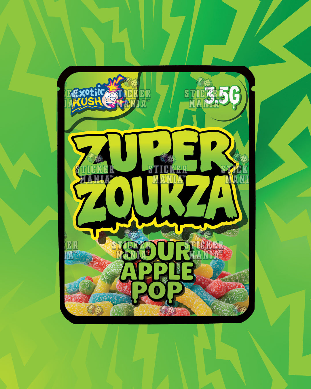 Zuper ZourZa Sour Apple | Pre-Made Sticker Bag | 3.5g