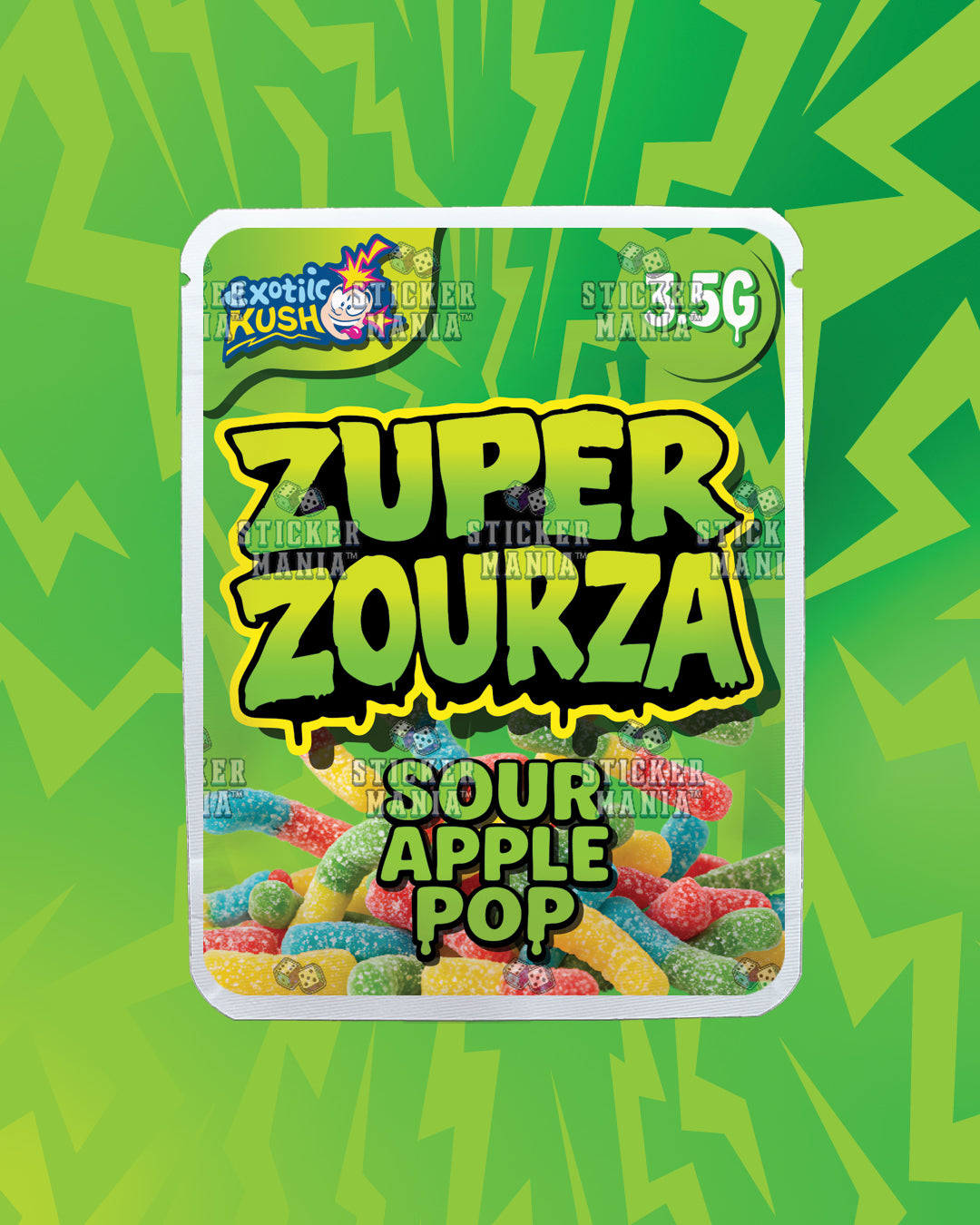 Zuper ZourZa Sour Apple | Pre-Made Sticker Bag | 3.5g